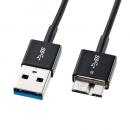 サンワサプライ KU30-AMCSS03K USB3.0マイクロケーブル（A-MicroB） 0.3m 超ごく細