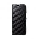 ELECOM PM-A22APLFUCB iPhone 14/iPhone 13用レザーケース/手帳型/UltraSlim/薄型/磁石付き/カーボン調(ブラック)