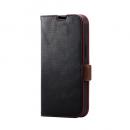 ELECOM PM-A22APLFYBK iPhone 14/iPhone 13用レザーケース/手帳型/耐衝撃/磁石付き/ステッチ/ブラック