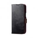ELECOM PM-A23APLFYBK iPhone 15用レザーケース/手帳型/耐衝撃/磁石付き/ステッチ/ブラック