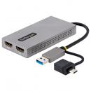 StarTech.com 107B-USB-HDMI ディスプレイアダプター/USB-C & USB-A接続/デュアルディスプレイ/HDMI(1x 4K30Hz、1x 1080p)/11cmケーブル/Windows & macOS/HDMIグラフィックアダプター