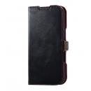 ELECOM PM-A24APLFYBK iPhone 16用レザーケース/手帳型/耐衝撃/磁石付き/ステッチ/ブラック