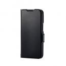 ELECOM PM-A25SPLFY3BK iPhone 16e/レザーケース/手帳型/耐衝撃/磁石付き/ステッチ/カード収納充実/ブラック