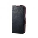 ELECOM PM-A25SPLFYBK iPhone 16e/レザーケース/手帳型/耐衝撃/磁石付き/ステッチ/ブラック