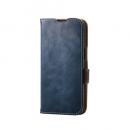 ELECOM PM-A25SPLFYNV iPhone 16e/レザーケース/手帳型/耐衝撃/磁石付き/ステッチ/ネイビー