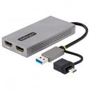 StarTech.com 107B-USB-HDMI ディスプレイアダプター/USB-C&USB-A接続/デュアルディスプレイ/HDMI(1x4K30Hz、1x1080p)/11cmケーブル/Windows&macOS/HDMIグラフィックアダプター