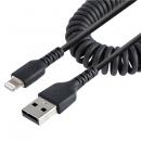StarTech.com RUSB2ALT50CMBC 高耐久Lightning-USB-Aケーブル50cmコイル(伸縮)型/ブラック/アラミド繊維補強/MFi認証/iPhone充電ケーブル/カールコード