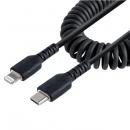 StarTech.com RUSB2CLT50CMBC 高耐久Lightning-USB-Cケーブル50cmコイル(伸縮)型/ブラック/アラミド繊維補強/MFi認証/iPhone充電ケーブル/タイプC-Apple(アップル)充電ライトニングカールコード