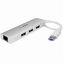 StarTech.com ST3300G3UA 3ポートポータブルUSB3.0ハブ(ギガビットイーサネット対応LANアダプタ内蔵)シルバー&ホワイトアルミケース