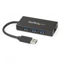 StarTech.com ST3300GU3B 3ポートUSB3.0ハブ付きギガビットEthernet対応LANアダプタ(アルミ筐体、本体一体型ケーブル)USB3.0接続イーサネット対応有線LANアダプタ