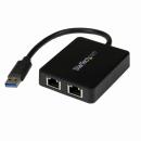 StarTech.com USB32000SPT USB3.0-2ポートGigabitEthernetLANアダプタブラック(USBポートx1付き)10/100/1000MbpsNICネットワークアダプタUSBSuperSpeed(オス)-2xRJ45(メス)有線LANアダプタ