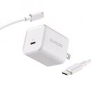 ELECOM MPA-AC12345WH AC充電器/USB充電器/USB Power Delivery対応/45W/Type-C×1/スイングプラグ/C-Cケーブル付属/1.5m/ホワイト