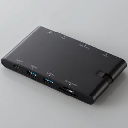 ELECOM DST-C05BK Type-Cドッキングステーション/USB PD対応/充電用Type-C×1/データ転送用Type-C×1/USB(3.0)×2/HDMI×1/D-sub×1/LANポート/SD+microSDスロット/ケーブル収納/ブラック