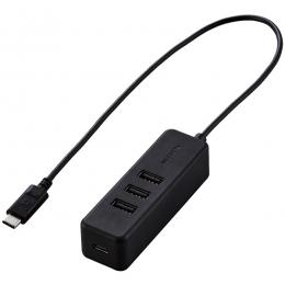 ELECOM U2HC-T431PBK USB Type-C ハブ/USB2.0/USB-Aメス3ポート/PD対応Type-C1ポート/ケーブル30cm/ブラック