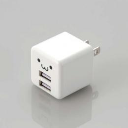 ELECOM MPA-ACU11WF AC充電器/スマホ・タブレット用/2.4A出力/USB-Aメス2ポート/おまかせ充電搭載/キューブ型/ホワイトフェイス