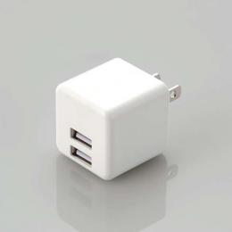ELECOM MPA-ACU11WH AC充電器/スマホ・タブレット用/2.4A出力/USB-Aメス2ポート/おまかせ充電搭載/キューブ型/ホワイト