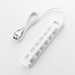 ELECOM T-E6A-2620WH 省エネタップ/個別スイッチ/ほこり防止シャッター付/6個口/2.0m/ホワイト