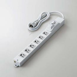 ELECOM T-H0710OCPR 法人用タップ/ロング型/3P6口/1m/抜け止め/過電流ブレーカー/RoHS指令準拠/ライトグレー