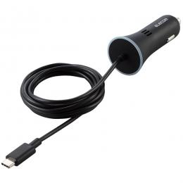 ELECOM MPA-CCCPD01BK カーチャージャー/Type-C/USB-C/USB Power Delivery認証/ストレートタイプ/1.5m/18W/インジケーター搭載/ブラック