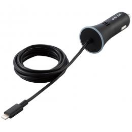 ELECOM MPA-CCLPD01BK カーチャージャー/Lightning/USB Power Delivery準拠/ストレートタイプ/1.5m/18W/インジケーター搭載/ブラック