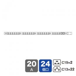 サンワサプライ TAP-SV22024C19 19インチサーバーラック用コンセント（スリムサイズ・200V・20A・IEC C19×2個口＋IEC C13×22個口・3m）