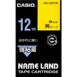 CASIO XR-12GYW ネームランド用強粘着テープ 12mm 黄/黒文字