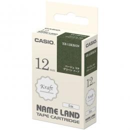 CASIO XR-12KRGN ネームランド用クラフトテープ 12mm グリーン/ベージュ文字