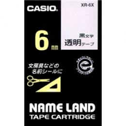 CASIO XR-6X ネームランド用透明テープ 6mm 透明/黒文字