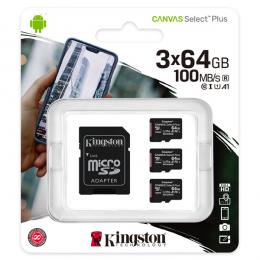 Kingston SDCS2/64GB-3P1A 64GBx3枚セット Canvas Select Plus microSDXCカード Class10 UHS-1 U1 V10 A1 SDアダプタ1枚付属