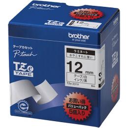 brother TZe-231V 【ブラザー純正】ピータッチ ラミネートテープ TZe-231V 幅12mm (黒文字/白/お得5本パック)
