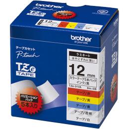 brother TZe-31VA 【ブラザー純正】ピータッチ ラミネートテープ TZe-31VA 幅12mm (黒文字/白・黄・赤・青・透明/お得5本パック)