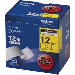 brother TZe-631V 【ブラザー純正】ピータッチ ラミネートテープ TZe-631V 幅12mm (黒文字/黄/お得5本パック)