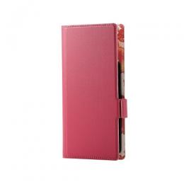 ELECOM P-05PLFUSJPND スマートフォン用マルチレザーケース/スライド式/手帳型/UltraSlim/Flowers/薄型/磁石付き/Lサイズ/ディープピンク