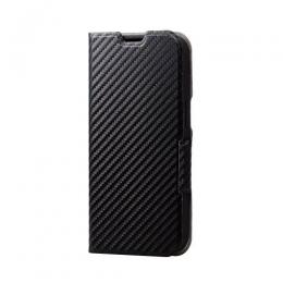 ELECOM PM-A22APLFUCB iPhone 14/iPhone 13用レザーケース/手帳型/UltraSlim/薄型/磁石付き/カーボン調(ブラック)