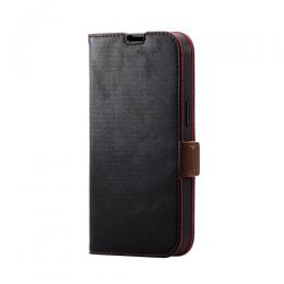 ELECOM PM-A22APLFYBK iPhone 14/iPhone 13用レザーケース/手帳型/耐衝撃/磁石付き/ステッチ/ブラック