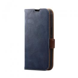 ELECOM PM-A22APLFYNV iPhone 14/iPhone 13用レザーケース/手帳型/耐衝撃/磁石付き/ステッチ/ネイビー