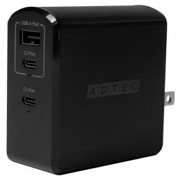 ADTEC APD-A105AC2-wP3-BK Power Delivery対応 GaN AC充電器/105W/USB Type-A 1ポート Type-C 2ポート/ブラック & Panasonic レッツノート用充電ケーブルセット