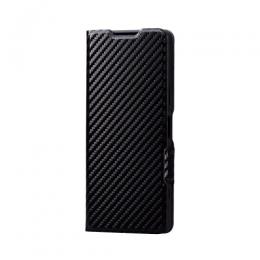 ELECOM PM-X224PLFUCB Xperia 5 IV(SO-54C/SOG09)用レザーケース/手帳型/UltraSlim/薄型/磁石付き/カーボン調(ブラック)
