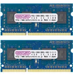 センチュリーマイクロ CK4GX2-SOD3LU1600 ノート用 PC3L-12800/DDR3L-1600 8GBkit(4GBx2) 204pin SODIMM 1.5/1.35V共用 日本製