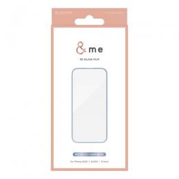 ELECOM PM-A23AFLGFBUM iPhone 15/ガラスフィルム/フレーム付き/高透明/&Me/メタリックライトブルー