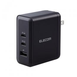 ELECOM ACDC-PD65100BK AC充電器/USB充電器/USB Power Delivery対応/100W/USB-C2ポート/USB-A1ポート/スイングプラグ/ブラック