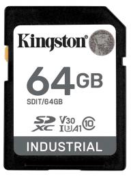 Kingston SDIT/64GB 64GB SDXC Industrial -40℃ to 85℃ C10 UHS-I U3 V30 A1 pSLC