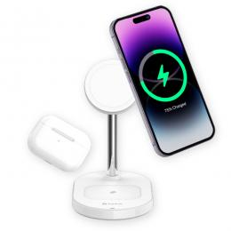 ADAM elements APAADM2POGWH Omnia M2+ 2in1 MagSafe対応ワイヤレス急速充電器 iPhone 12/13/14/15 シリーズ、AirPods & AirPods Pro シリーズ