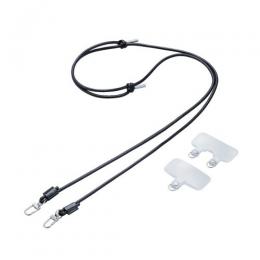 ELECOM P-STSDH2LR04BK スマホショルダーストラップ/ストラップホールシート付属(1口タイプ×1枚/2口タイプ×1枚)/レザー/丸紐4mm/ブラック