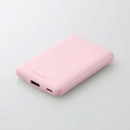 ELECOM DE-C45-5000PN モバイルバッテリー/リチウムイオン電池/薄型/15W出力/5000mAh/USB Type-C入出力1ポート/USB-A出力1ポート/ピンク