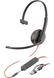 日本HP 8X227AA Poly Blackwire 3215  USB-C +USB-A 変換アダプタ付 片耳 有線モデル ノイズキャンセリングマイク搭載 レザレットイヤークッション 3.5mmジャック対応