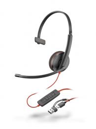 日本HP 8X214AA Poly Blackwire 3210  USB-C +USB-A 変換アダプタ付 片耳 有線モデル ノイズキャンセリングマイク搭載