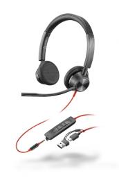 日本HP 8X221AA Poly Blackwire 3325 USB-C+USB-A 変換アダプタ付 両耳 有線モデル ノイズキャンセリングマイク搭載 レザレットイヤークッション 3.5mmジャック対応