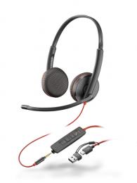 日本HP 8X229AA Poly Blackwire 3225 USB-C+USB-A 変換アダプタ付 両耳 有線モデル ノイズキャンセリングマイク搭載 レザレットイヤークッション 3.5mmジャック対応