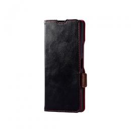 ELECOM PM-X242PLFYBK Xperia 1 VI (SO-51E)用レザーケース/手帳型/ステッチ/耐衝撃/磁石付き/ブラック